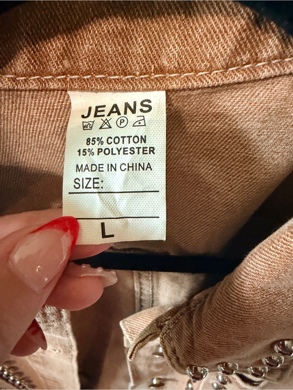 Studded Cropped Denim Jacket - Tan - Picture 2 of 2